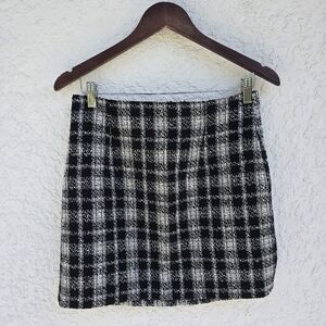 Zara Black White Tweed Plaid Mini Skirt | Classic Check Pattern
